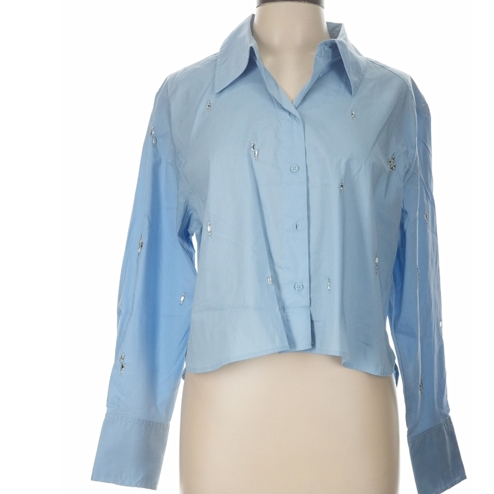 a new day Light Blue Embellished Button-Down Shirt